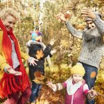 Catching leaves and having fun